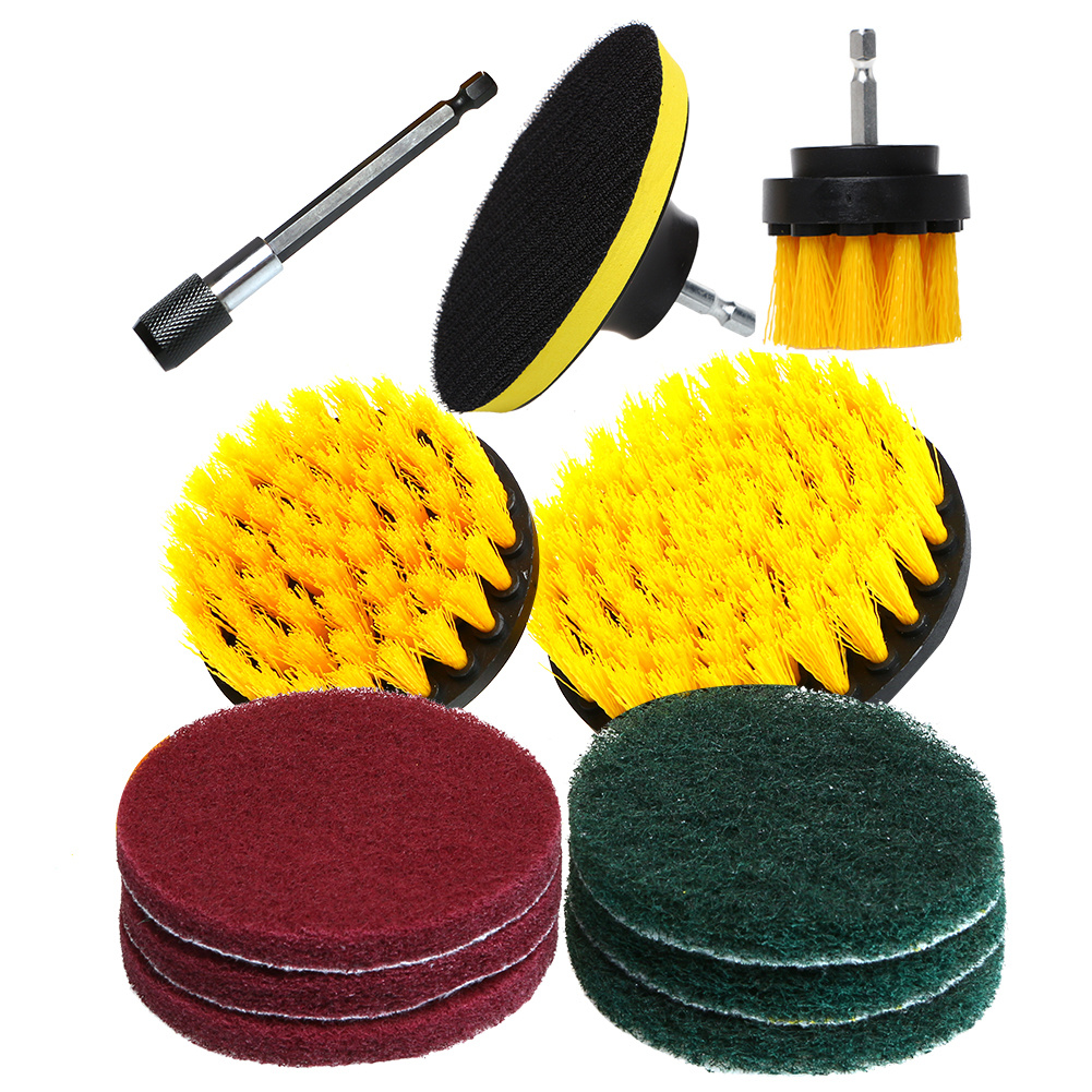 ABN 1/4in Yellow Medium Scrubber Drill Attachment Brush 5pc with 1pc Extension 