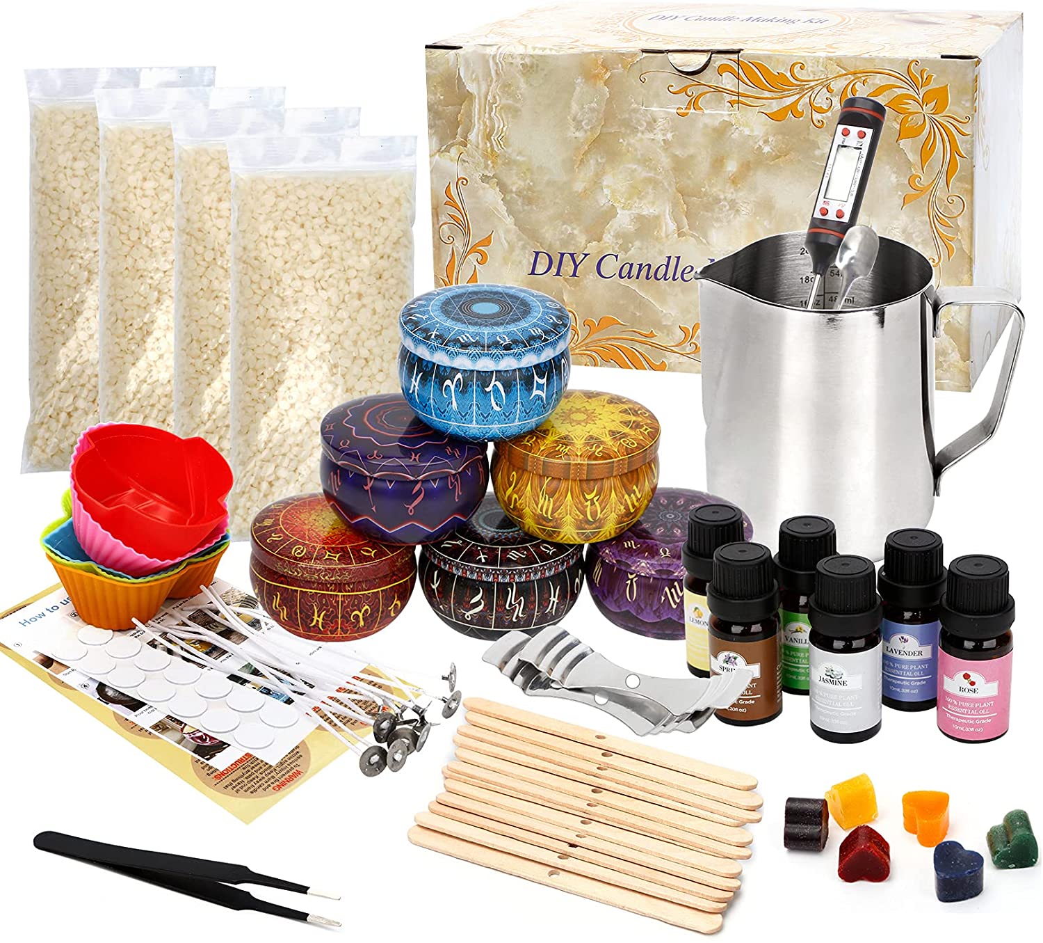 Wicks Rich Scents,Dyes,Melting Pot,Candle tins Complete Candle Making Kit,Candle Making Supplies,DIY Arts and Crafts Kits for Adults,Beginners,Kids Including Wax 